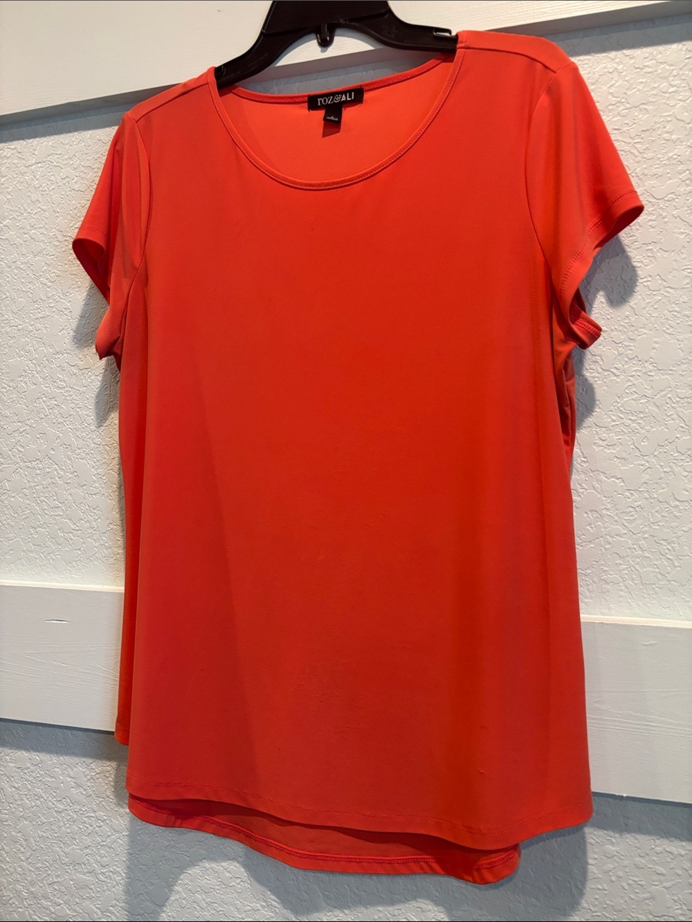 Roz & Ali Bright Orange Short Sleeve Scoop Neck Top